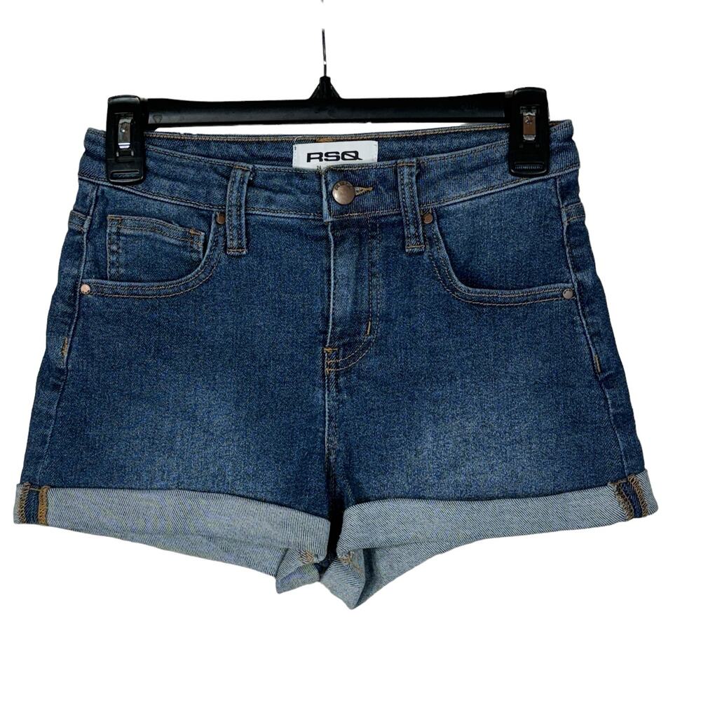 RSQ SZ 24 High-Rise Cuff Jean Shorts Stretch Zip-Fly Stretch Pockets Blue